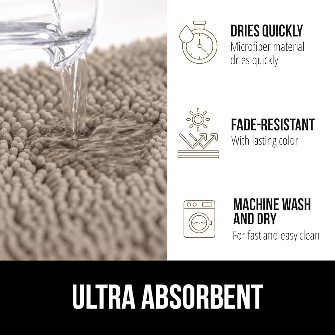 GORILLA GRIP Bath Rug Mat 44x26, Thick Absorbent Chenille, Quick Dry Microfiber - Image 4