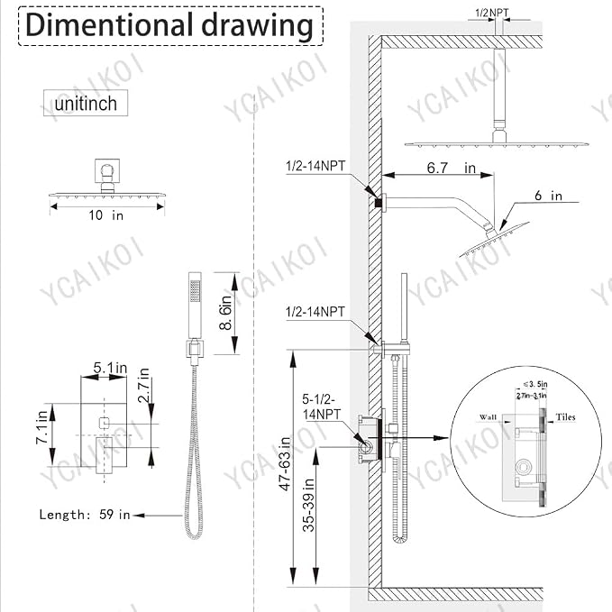 Shower Faucet Set Brushed Nickel Shower System, Knob Switch Diverter Shower - Image 7