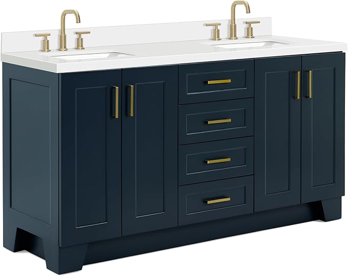 ARIEL Taylor 67" Midnight Blue Double Vanity, 1.5" Edge Pure White Quartz - Image 6