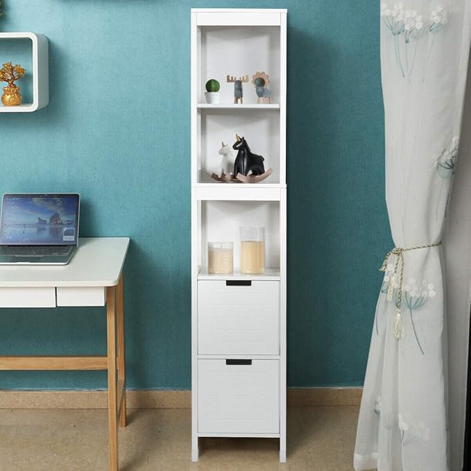 Tangkula Tall Bathroom Storage Cabinet, Freestanding 57" H Tall Slim Bathroom - Image 4