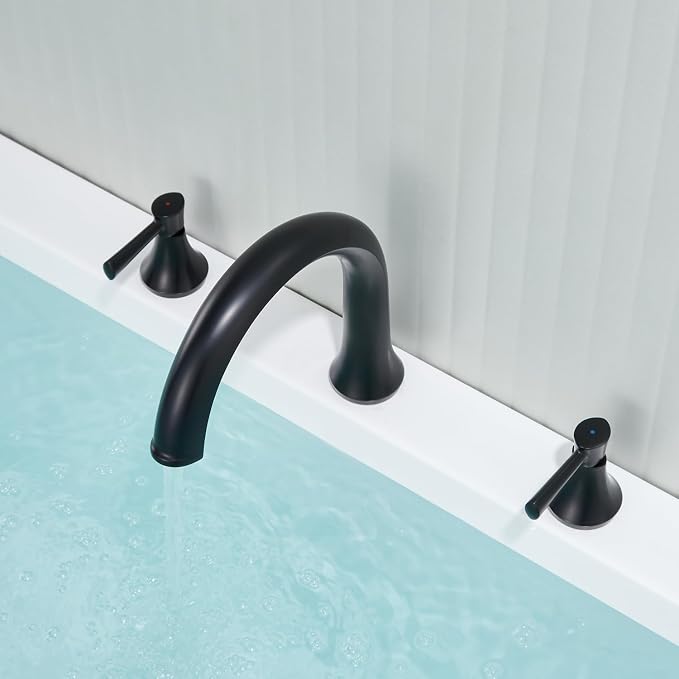 Roman Tub Faucet Deck Mount Tub Filler 2 Handles Black Bathtub Faucet Brass - Image 6