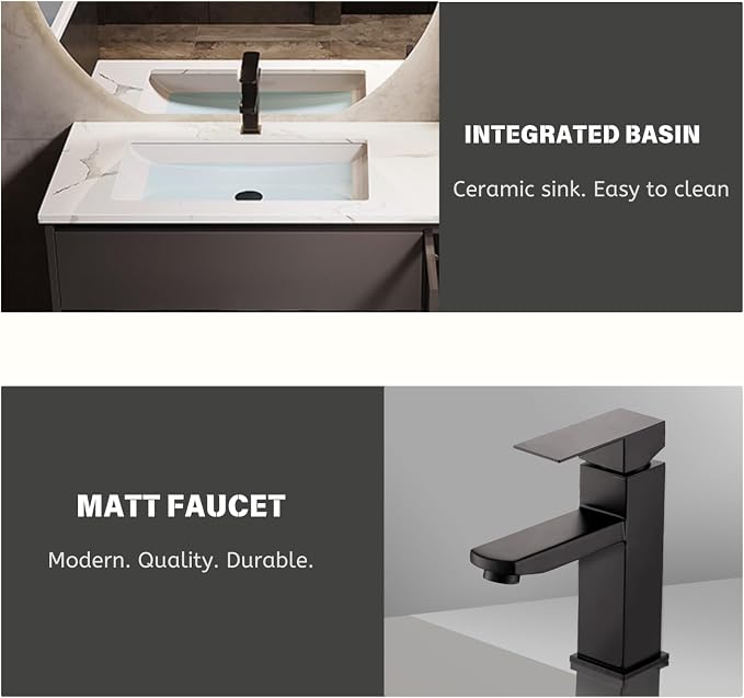 44" Bathroom Vanity with Sink, Modern Bathroom Vanity Include LED Smart Round - Image 7