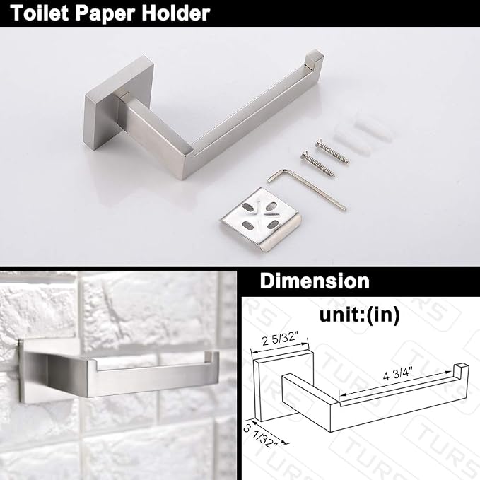 TURS Bathroom Hardware Set Brushed Towel Bar Set Stainless Steel Bathroom - Image 3