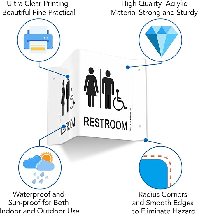 Faittoo Restroom Sign, Bathroom Signs, 4 Pack 6 x 8 Inches Acrylic Sign - Image 3