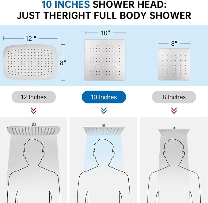G-Promise All Metal 10" Dual Square Shower Head Combo | Rain Shower Head | - Image 3