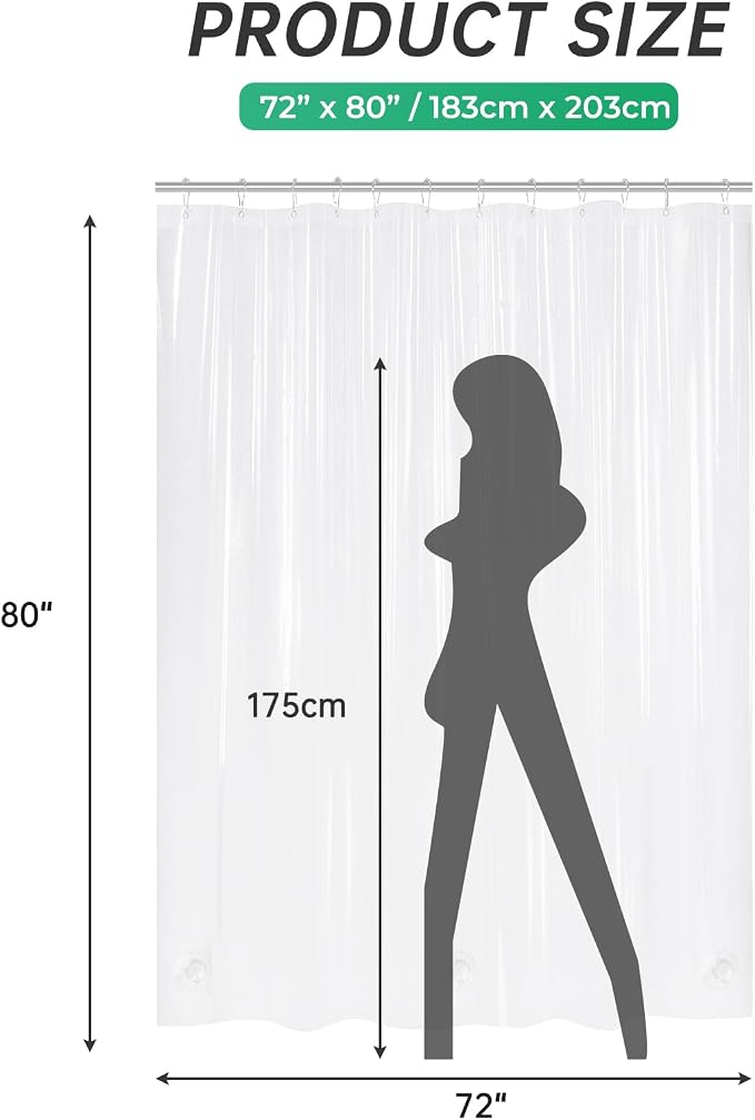 AmazerBath Long Shower Curtain 80 Inches Clear Shower Curtain Plastic Premium - Image 7
