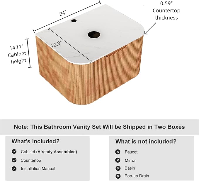 24" Floating Bathroom Vanity Without Sink, Marble Top, Solid Wood Surface and - Image 2