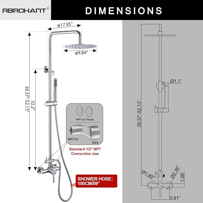 RBROHANT Outdoor Shower, Wall Mount Outdoor Shower Kit, Outside Shower Faucet - Image 6
