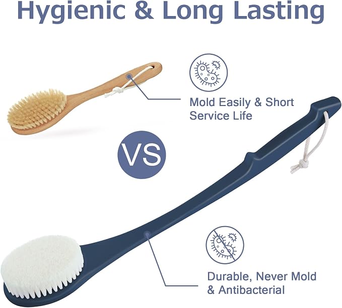 Body Back Scrubber – 17'' Long Handle Shower Brush, Durable Exfoliator - Image 3