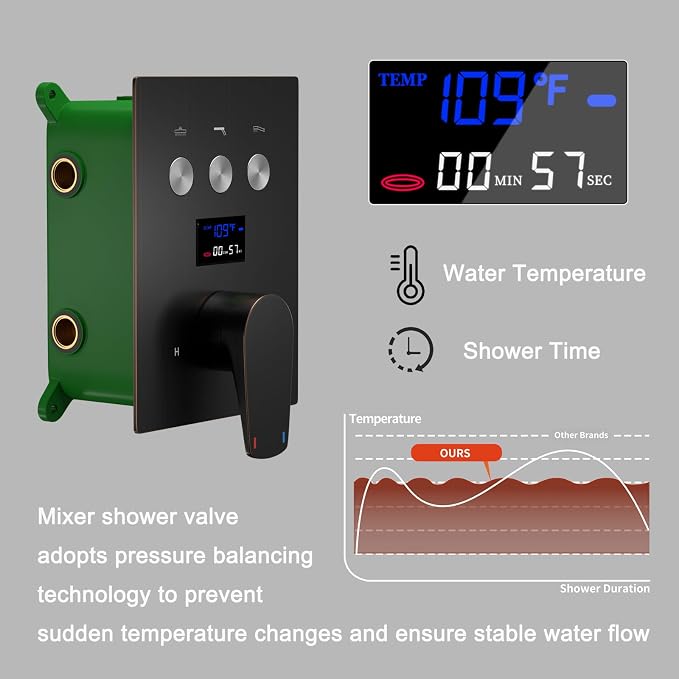 Oil Rubbed Bronze Shower System Digital Display Shower Faucet Set - Image 2