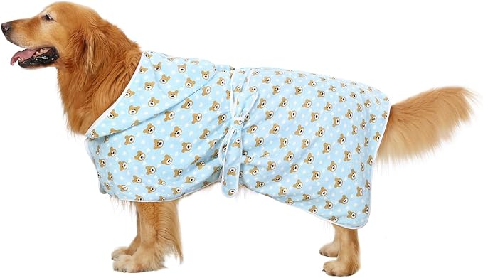 HDE Dog Bathrobe Super Absorbent Quick Drying Puppy Towel Wrap Coat Adjustable - Image 3