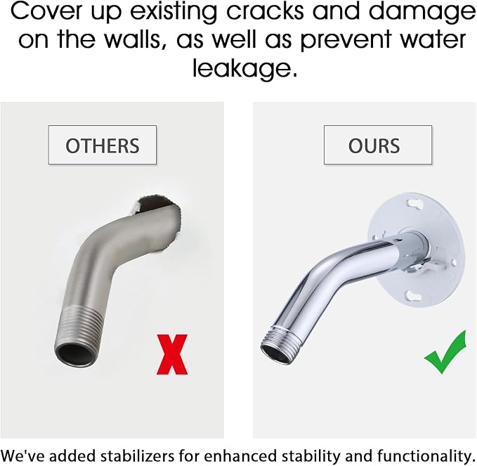 10 Inch Shower Arm with Flange and Stabilizer Bracket, Wall Mounted Shower Pipe - Image 3