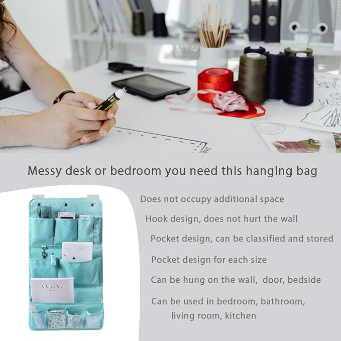 HSLFUAI Hanging Organizer with Pockets – Wall & Door Storage Bag with 3 Sticky - Image 4