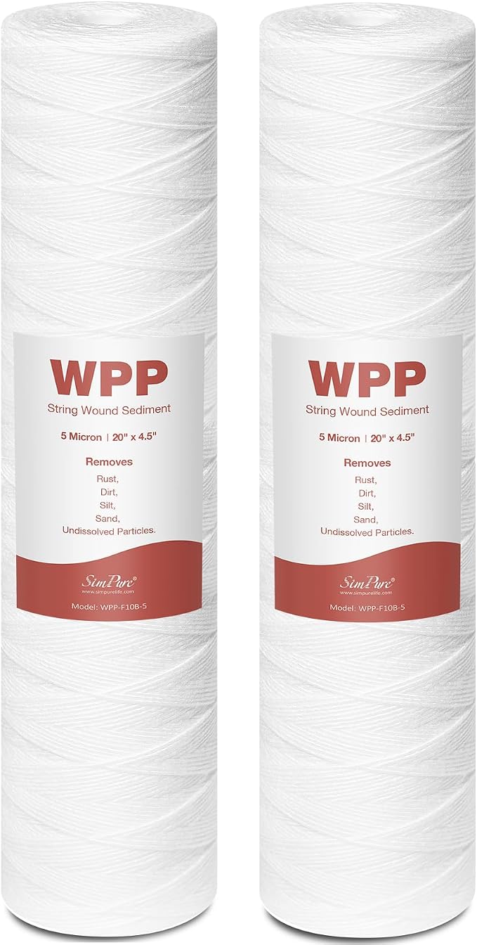20 x 4.5 Inch 5 Micron String Wound Sediment Water Filter Cartridge, SimPure by SimPure_Water