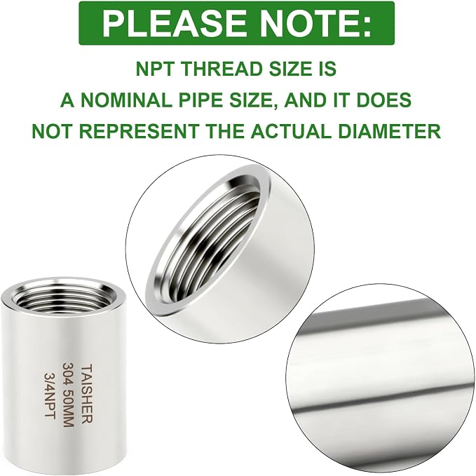 TAISHER 2PCS Stainless Steel Pipe Fittings, 3/4" NPT Female x 3/4" NPT Female - Image 4