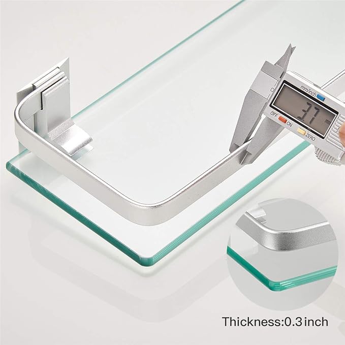 VOLPONE Bathroom Wall Shelf 15.7in Bathroom Glass Shelves Wall Mount Glass - Image 6