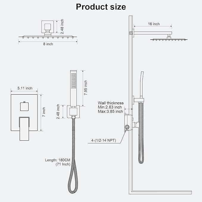 Black Shower Faucet Set, Rainfall Shower System - Image 7