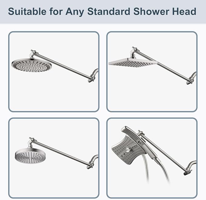 BRIGHT SHOWERS 15 Inch Extra Long Shower Head Extension Arm, Solid Brass Shower - Image 6