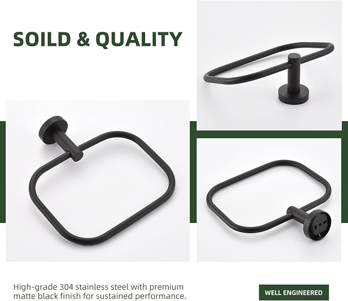 Angle Simple Matte Black Towel Ring Swivel, SUS 304 Stainless Steel Bathroom - Image 8