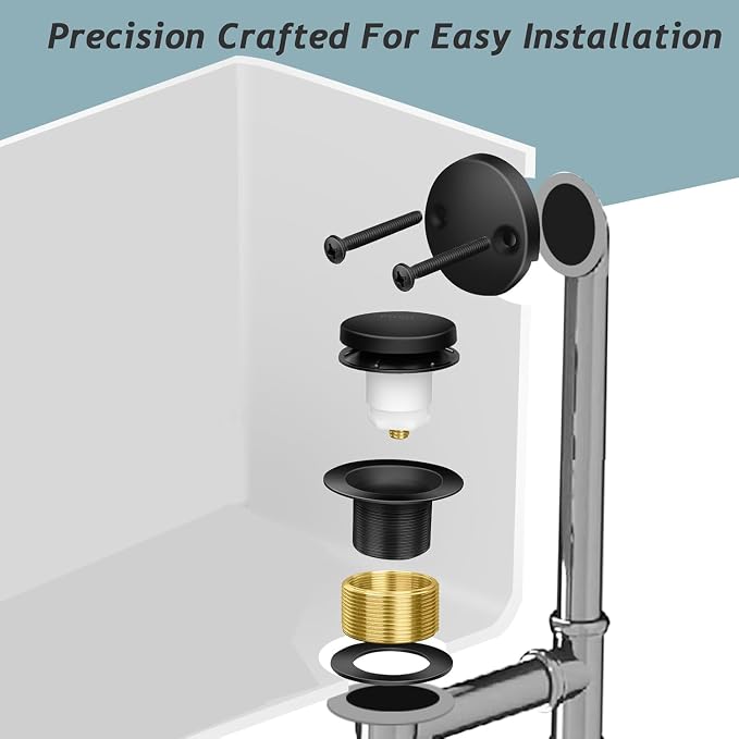 Tip-Toe Bathtub Drain Kit with Two-Hole Overflow Plate, Universal Fine/Coarse - Image 4