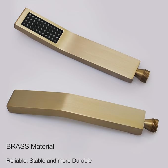 Hand Held Shower Head Combo Set Square Shower Wand Brushed Gold Solid Brass - Image 6