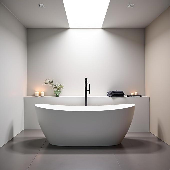 73'' High-back Freestanding Solid Surface Resin Stone Bathtub, Freestanding Tub by MEDUNJESS
