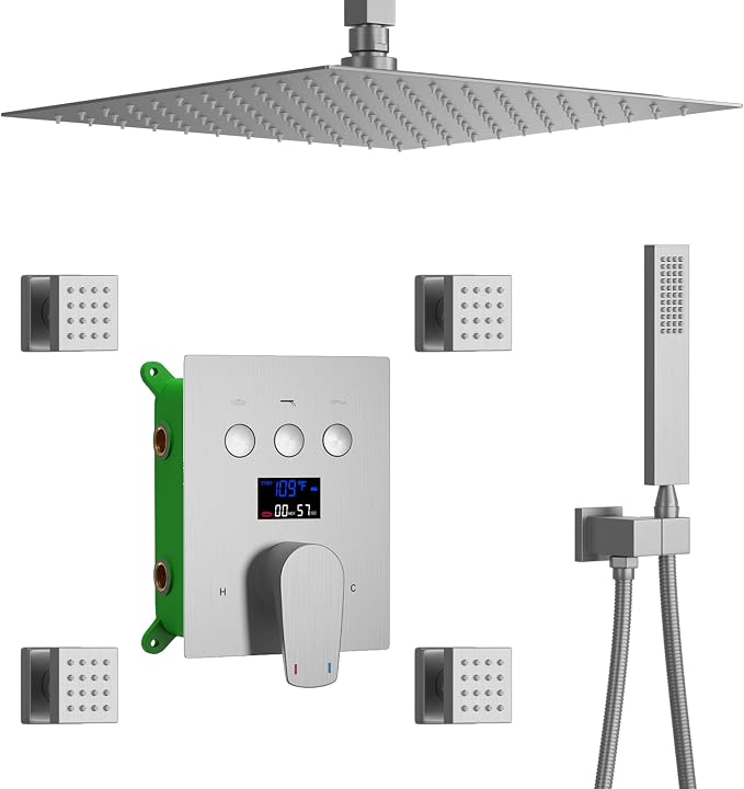 Shower System Brushed Nickel Shower Faucet Set 12 Inch Ceiling Mounted Full by KATAIS