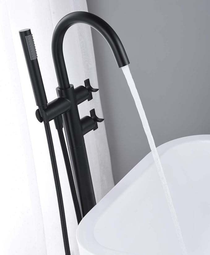 Freestanding Bathtub Faucet Tub Filler Black Floor Mount Brass Faucets - Image 5