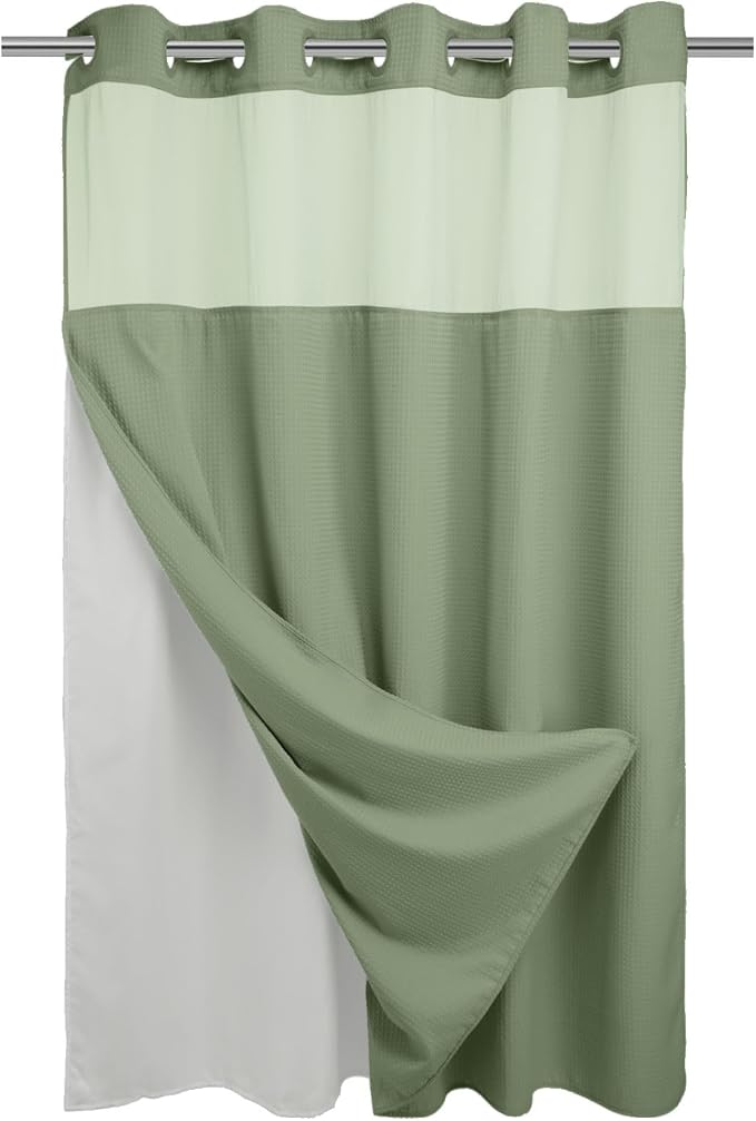 River Dream Green Heavyweight No Hooks Required Shower Curtain - Image 8
