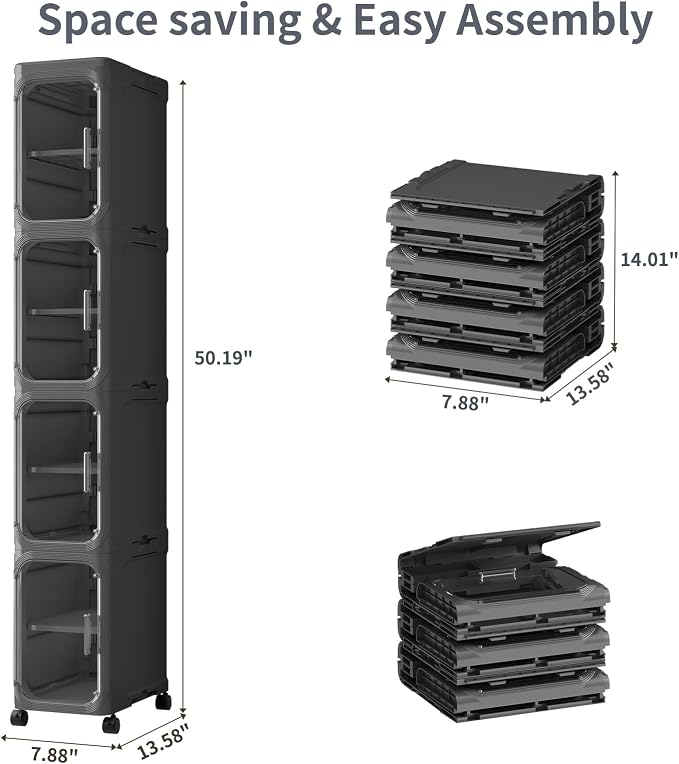 KHNR 4-Tiers Slim Bathroom Storage Cabinet, Foldable Storage Cabinets, Narrow - Image 2