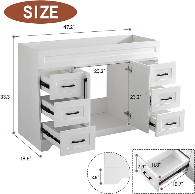 48" Bathroom Vanity Without Sink, Bathroom Storage Cabinet - Image 3