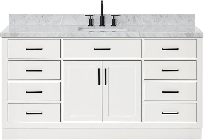ARIEL 67" White Bathroom Vanity, 1.5" Edge Italian Carrara Marble Countertop & - Image 9