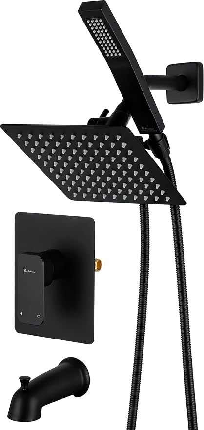 All Metal Shower Faucet Set, Dual Square Shower Head System by G-Promise