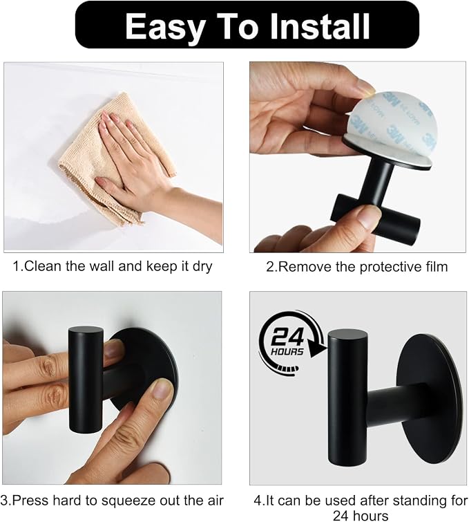 Self Adhesive Towel Hook Matte Black Coat Hook Brushed Nickel SUS304 Stainless - Image 5