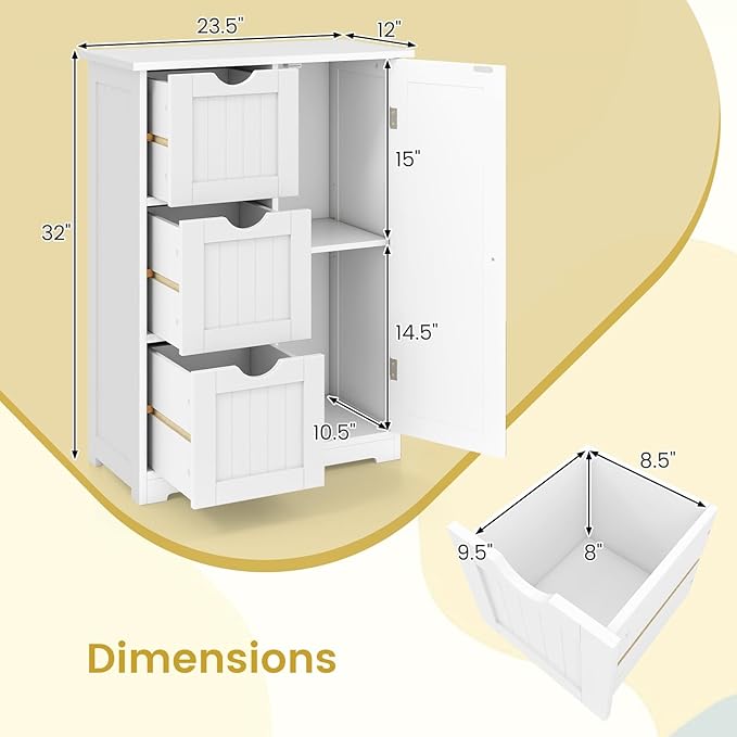 Tangkula Bathroom Floor Cabinet, Freestanding Storage Cabinet - Image 3