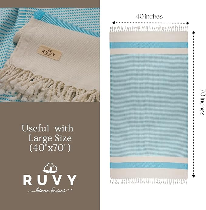 Ruvy Home Basics 2 Pack Turkish Beach Towels – Oversized Quick-Dry Bath Towels - Image 3