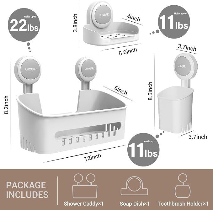 LUXEAR 3 Pack Shower Caddy Suction Cup Set - Image 2