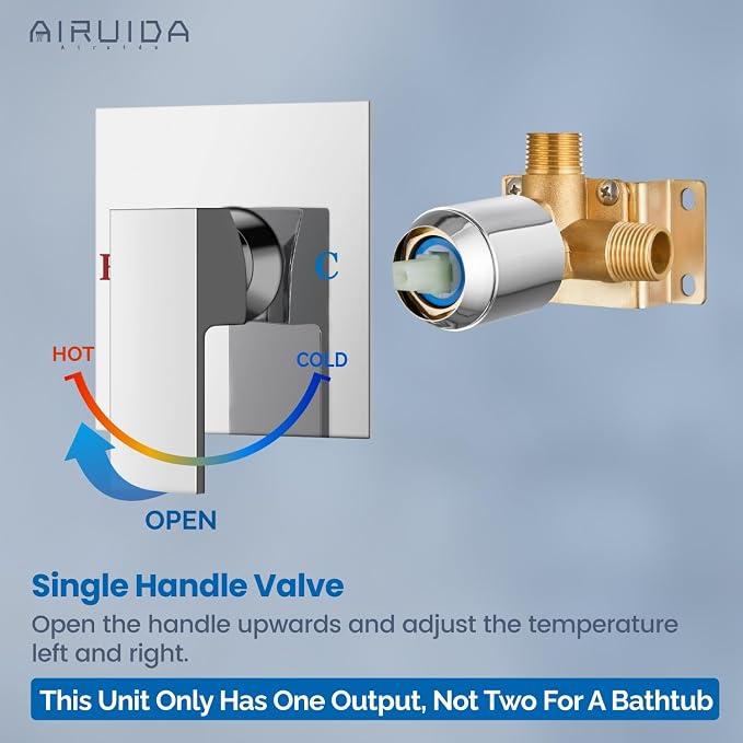 Airuida Square Single-Function Brass Faucet Shower Rough-in Valve Male Thread - Image 3
