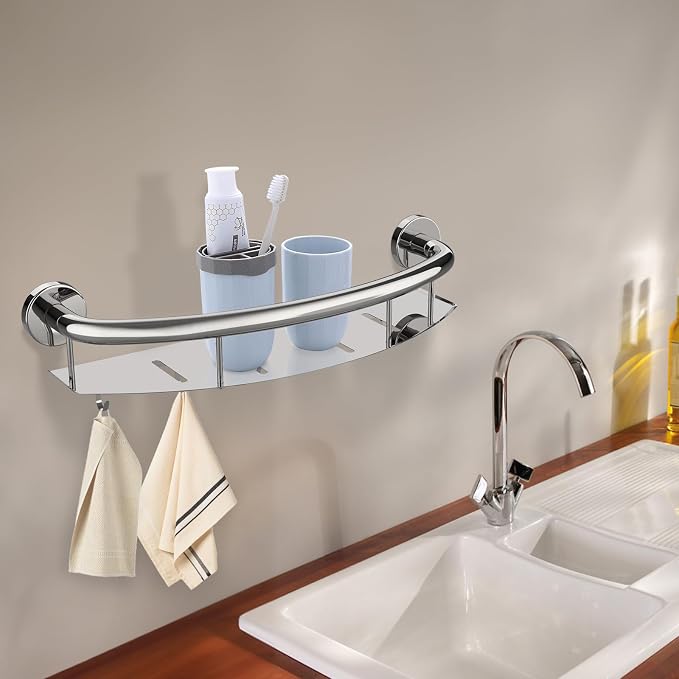 Polished Chrome Shampoo Shelf Grab Bar 18 Inch, Zepolu Stainless Steel 2-in-1 - Image 5
