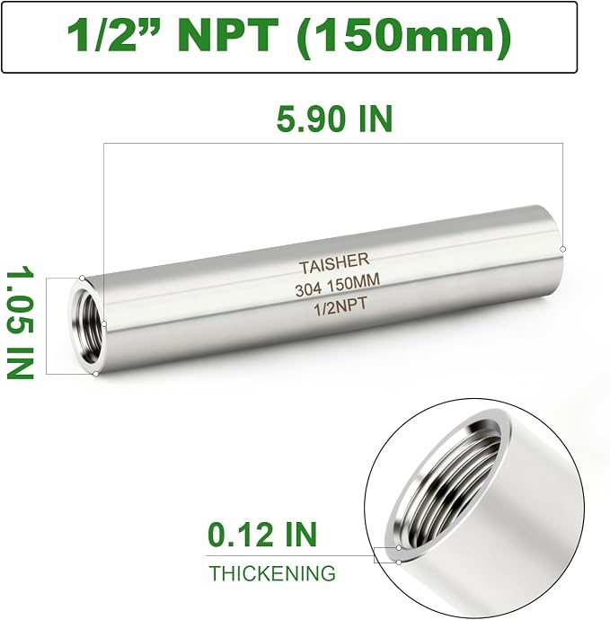 TAISHER 2PCS Stainless Steel Pipe Fittings, 1/2" NPT Female x 1/2" NPT Female - Image 2