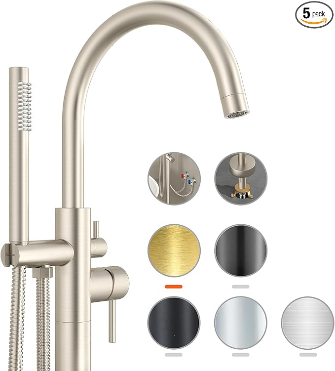 Freestanding Bathtub Faucet Waterfall Tub Filler Brushed Nickel Floor Mount by Unknown