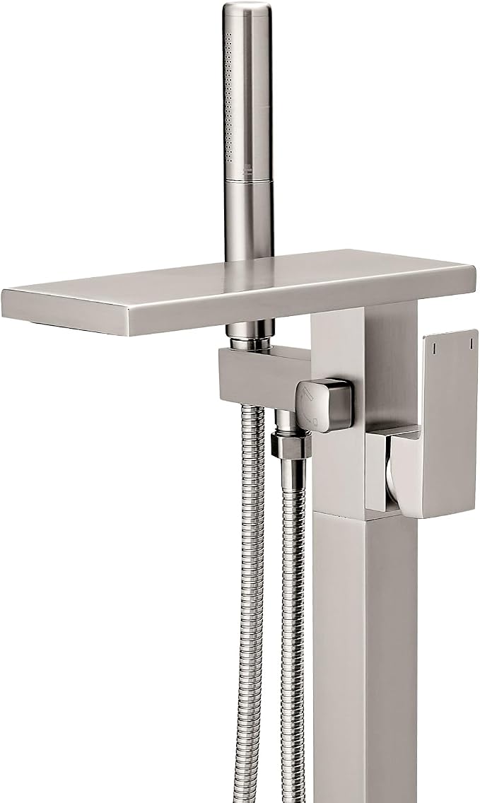 Hoimpro Floor Mount Bathtub Faucet Freestanding Waterfall Tub Filler, Brushed by Hoimpro