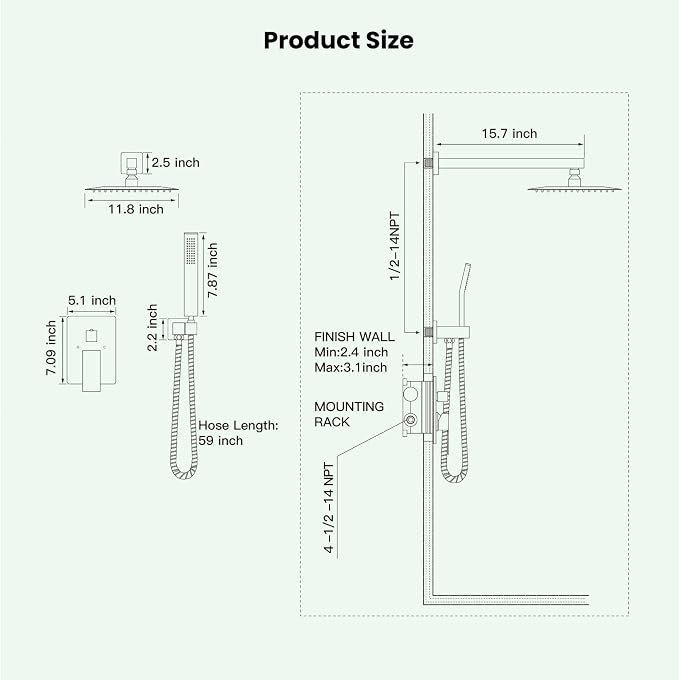 gotonovo Rainfall Bathroom Shower System Rain Shower Head and Handle Set Wall - Image 6
