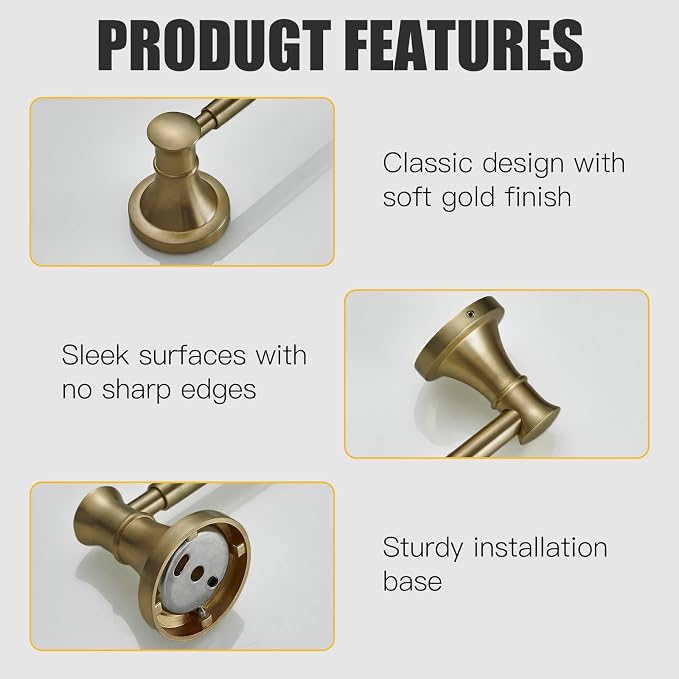 BESy Adjustable Antique Brass 16.5 to 28.7 Inch Bath Towel Bar Rack - Image 8