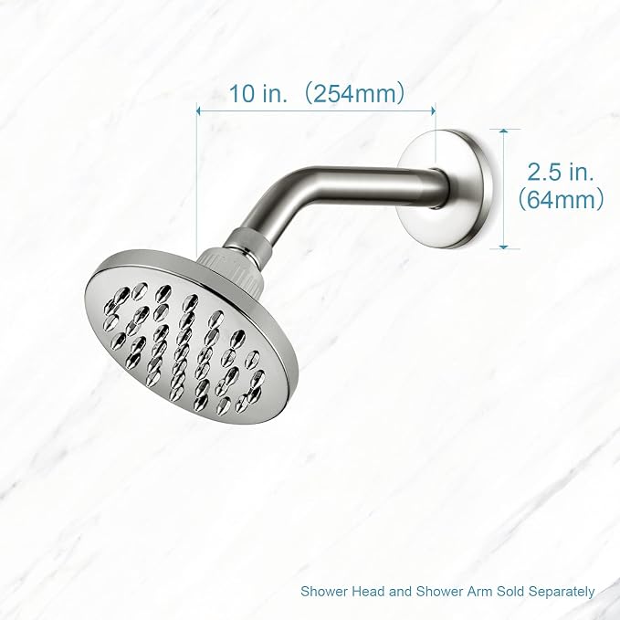 OFFO Shower Arm with Flange, 10 in Brushed Nickel Wall Mount Replacement Angle - Image 5