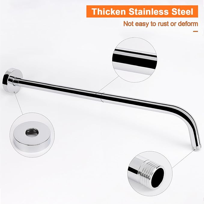 HarJue Shower Arm with Flange and Teflon Tape, Wall Mounted Shower Pipe 304 - Image 3