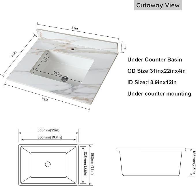 Montary 31"x 22" Bathroom Vanity Top - Image 7