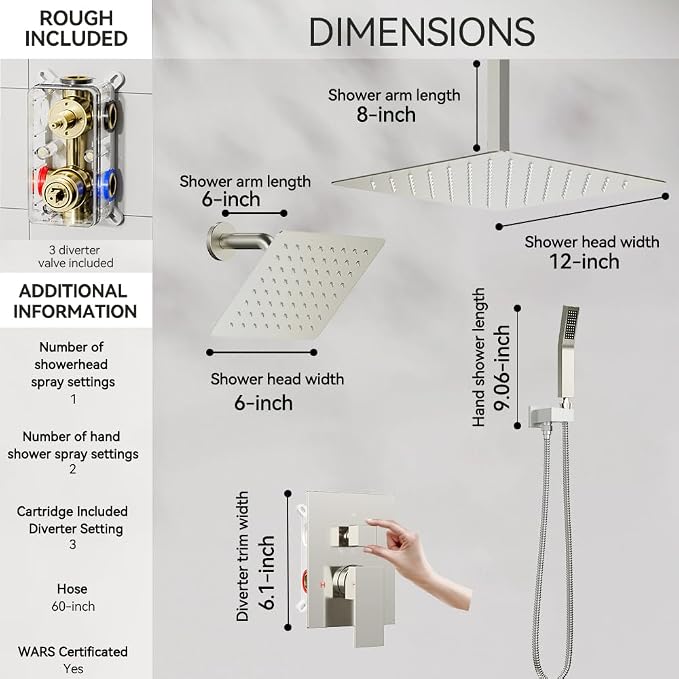 Rain Shower System Brushed Nickel, STARBATH 12+6" Double Rain Shower Head and - Image 5