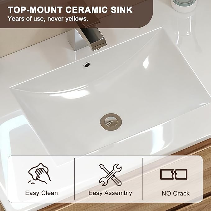 Floating Bathroom Vanity with Sink Wall Mounted Cabinet with 2 Soft-Close - Image 4