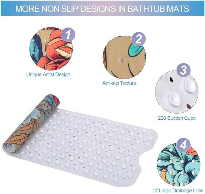 Bohemia Floral Bathtub Mat Non Slip - Image 4